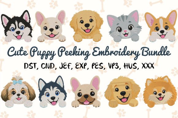 Download Cute Puppy Peeking Embroidery - Embroidery Collection