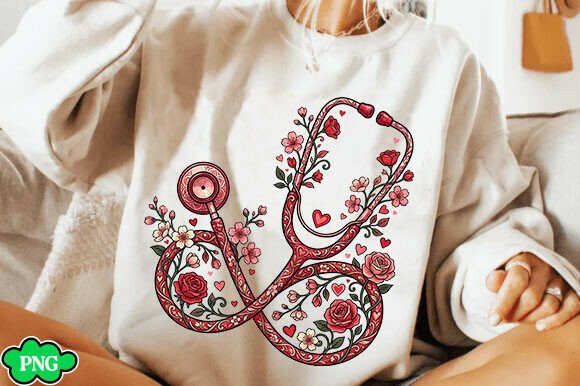 Download Floral Nurse Stethoscope Valentine PNG - Valentine png Collection