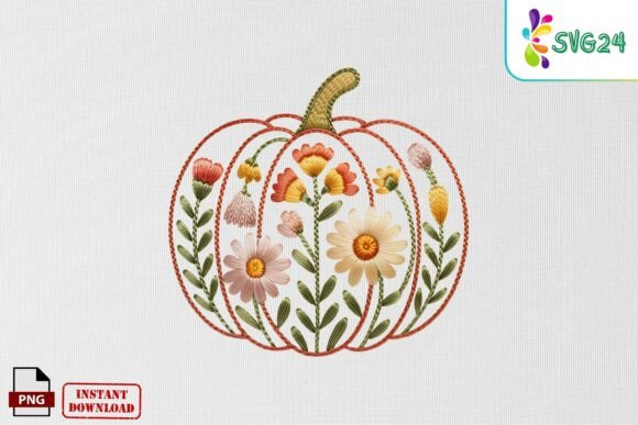 Download Floral Autumn Pumpkin Patch Embroidery P - Embroidery Collection