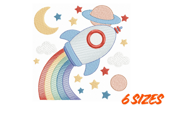 Download Rainbow Rocket Space Embroidery Design - Embroidery Collection