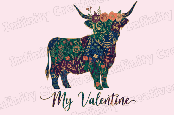 Download Floral Highland Cow Valentine PNG - Valentine png Collection