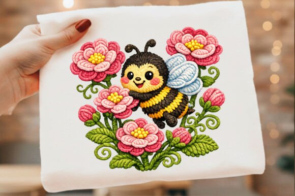 Download Bee Floral Embroidery Crochet Yarn Png - Embroidery Collection